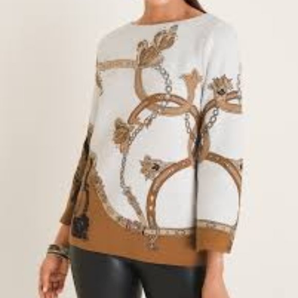 Chain Floral Motifs Boat Neck Pullover Sweater - Picture 1 of 4